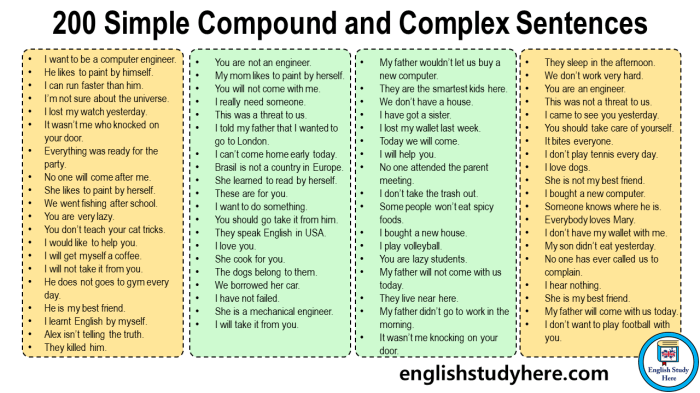 Simple compound complex and compound complex sentences worksheet